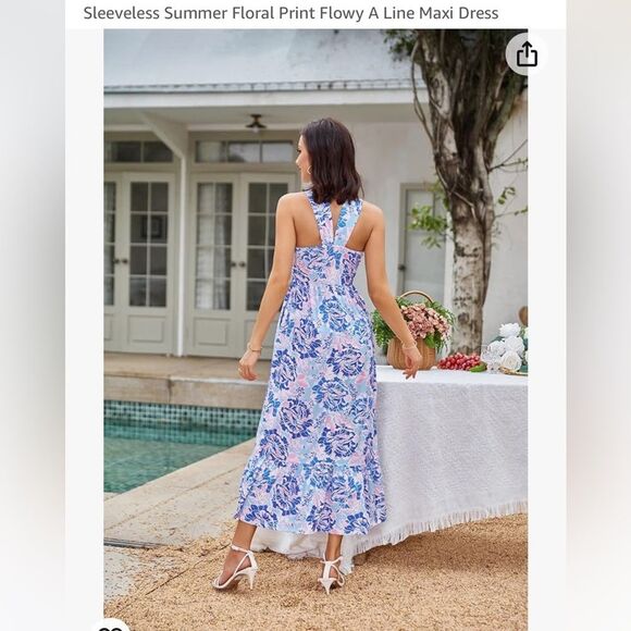 GRACE KARIN Crisscross Halter neck Summer Floral Flowy A Line Maxi Dress Sz M - Picture 2 of 8